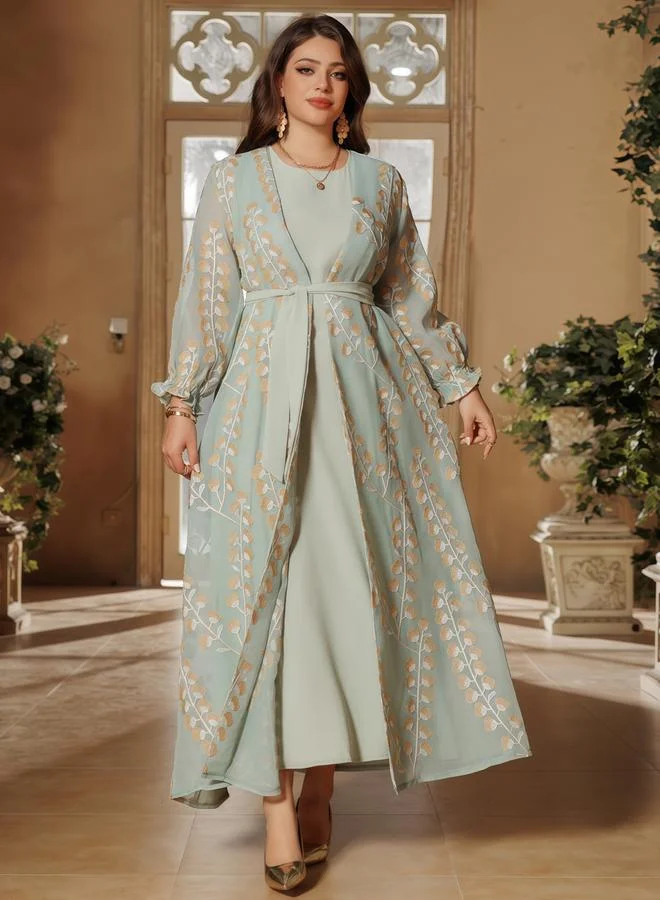 تايك تو Green Printed Abaya With Inner Maxi Dress