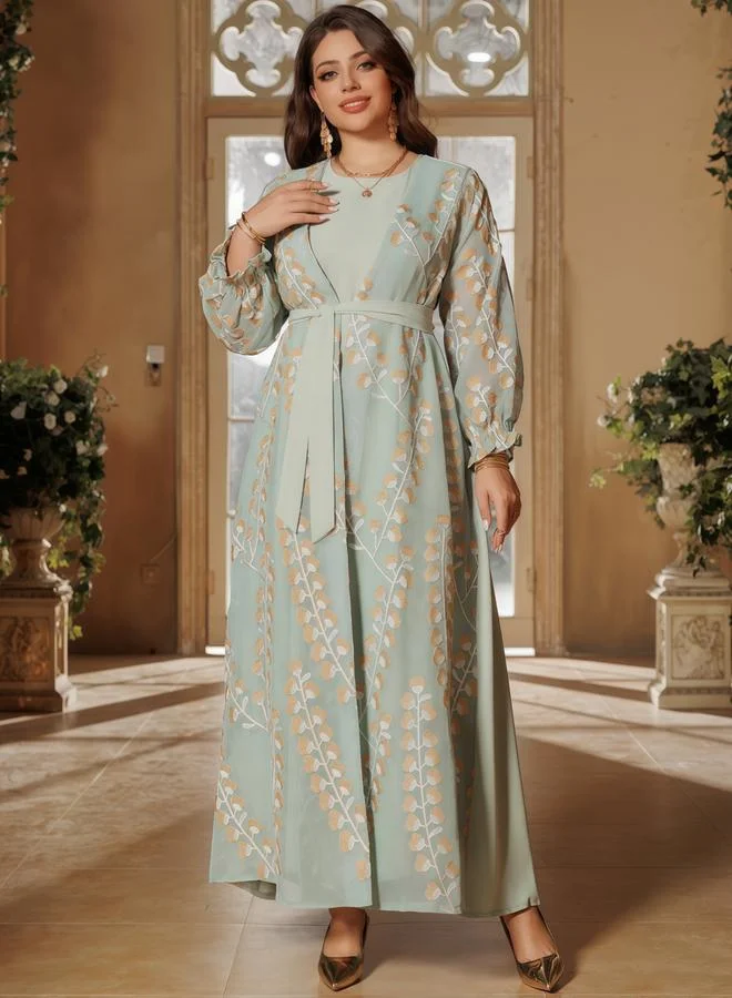 تايك تو Green Printed Abaya With Inner Maxi Dress