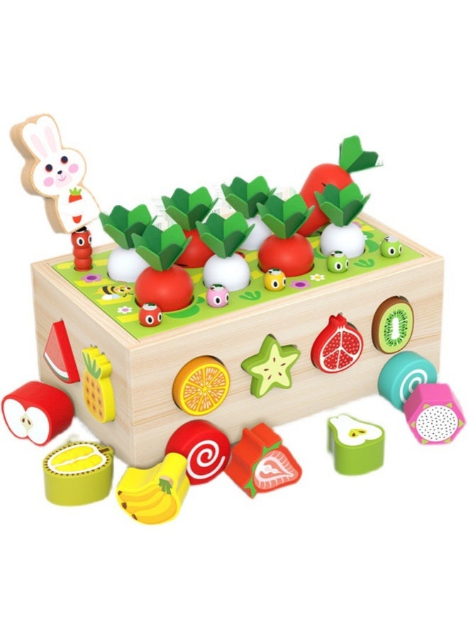 McDou Montessori Wooden Carrot Harvest & Shape Sorting Toy - Educational Fine Motor Skill Game for 1 - 5 Year Old Toddlers, STEM Preschool Learning Gift with Fruit Blocks, Caterpillars & Rabbit - Image 3