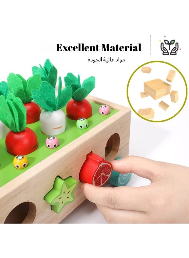 McDou Montessori Wooden Carrot Harvest & Shape Sorting Toy - Educational Fine Motor Skill Game for 1 - 5 Year Old Toddlers, STEM Preschool Learning Gift with Fruit Blocks, Caterpillars & Rabbit - Image 5