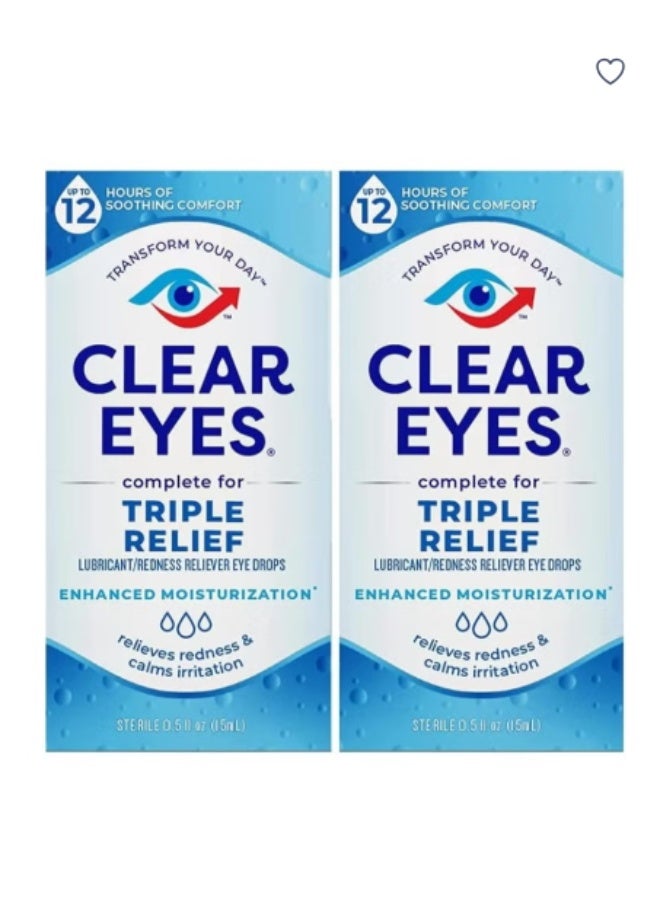 قطرات العين ثلاثية المفعول لتخفيف جفاف العين - عبوة من قطعتين - تخفيف سريع لجفاف العين وتهيجها واحمرارها