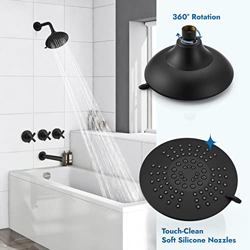 Cinwiny 3 Handles Tub Shower faucet set with Tub Spout Wall Mount 5-setting 6 Inch Round Shower Head Bathtub Filler Bathroom Tub and Shower Trim Kit with Brass Mixer Valve,Matte Black - Image 4