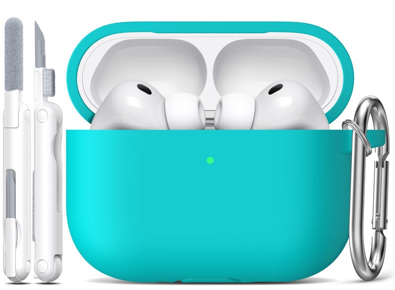 R-fun for AirPods Pro 3 Case (2025), Soft Silicone Protective Case Cover Compatible with Apple AirPods Pro 3rd Generation (USB-C Cable) for Women Men with Cleaning Kit and Keychain, Teal - Image 1