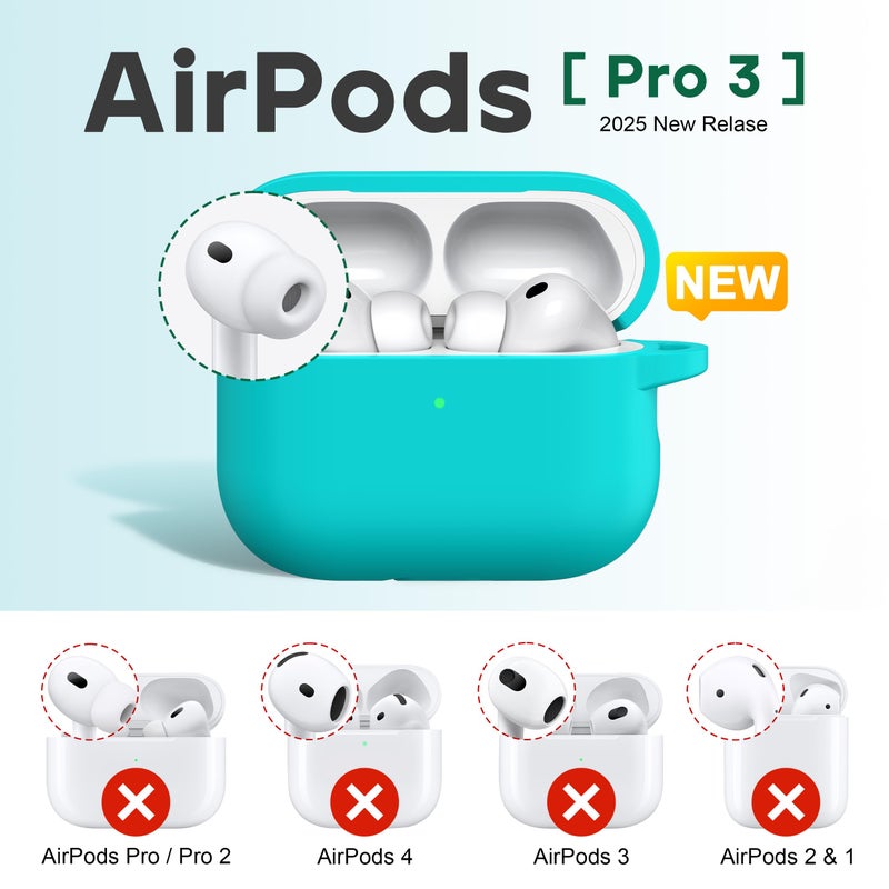 R-fun for AirPods Pro 3 Case (2025), Soft Silicone Protective Case Cover Compatible with Apple AirPods Pro 3rd Generation (USB-C Cable) for Women Men with Cleaning Kit and Keychain, Teal - Image 2