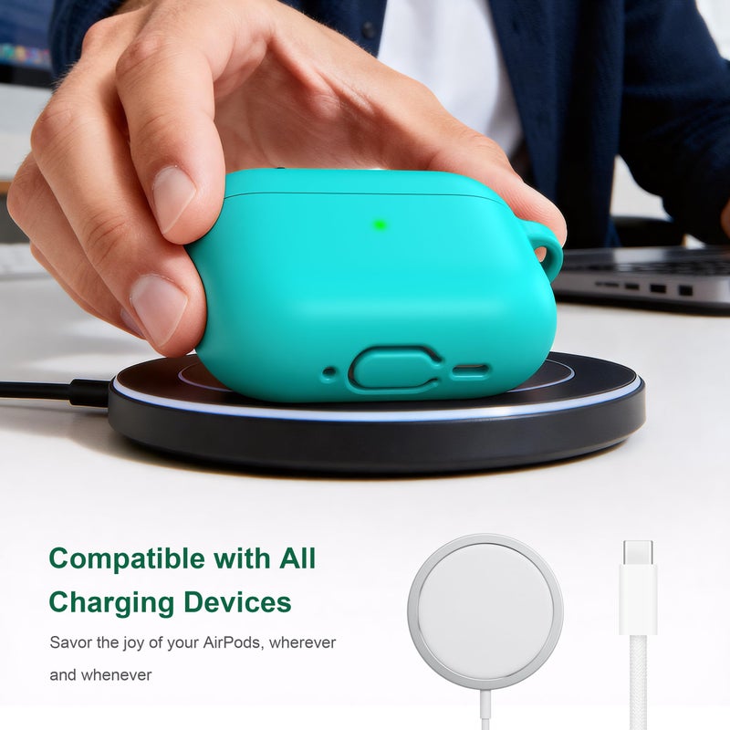 R-fun for AirPods Pro 3 Case (2025), Soft Silicone Protective Case Cover Compatible with Apple AirPods Pro 3rd Generation (USB-C Cable) for Women Men with Cleaning Kit and Keychain, Teal - Image 5