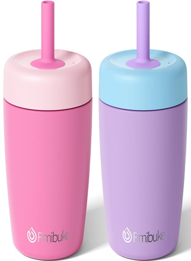 Fimibuke Kids & Toddler Cups Spill Proof, 12 OZ Insulated Sippy Cups for Toddlers Boys Girls, BPA-Free Toddler Straw Tumbler, Stainless Steel Kids Water Bottle with Twist Lids & Silicone Straw, 2 Pack - Image 1