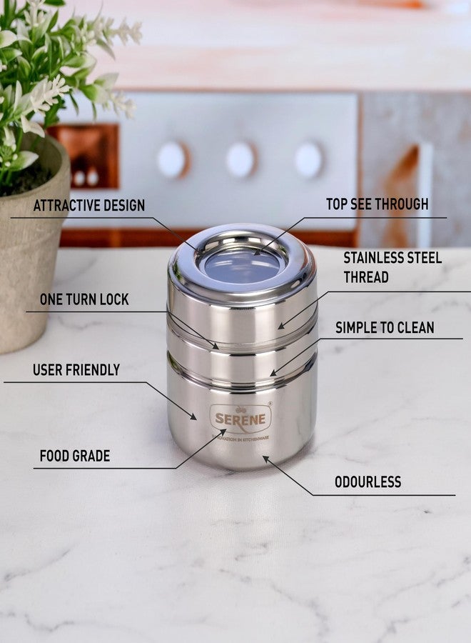 Serene Stainless Steel Small Canisters/Deep Dabbas/Storage Containers For Kitchen With See Through Lids/ Organiser For Modular Kitchen|Bpa-Free Spice Dispenser [9112,200 Ml Each,Set Of 2],Silver - Image 5