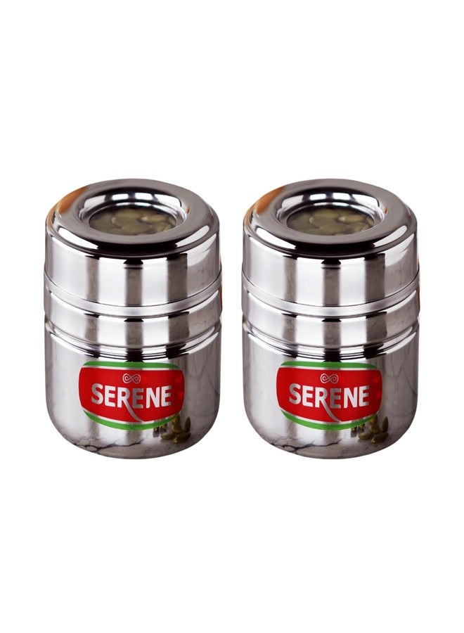 Serene Stainless Steel Small Canisters/Deep Dabbas/Storage Containers For Kitchen With See Through Lids/ Organiser For Modular Kitchen|Bpa-Free Spice Dispenser [9112,200 Ml Each,Set Of 2],Silver - Image 3