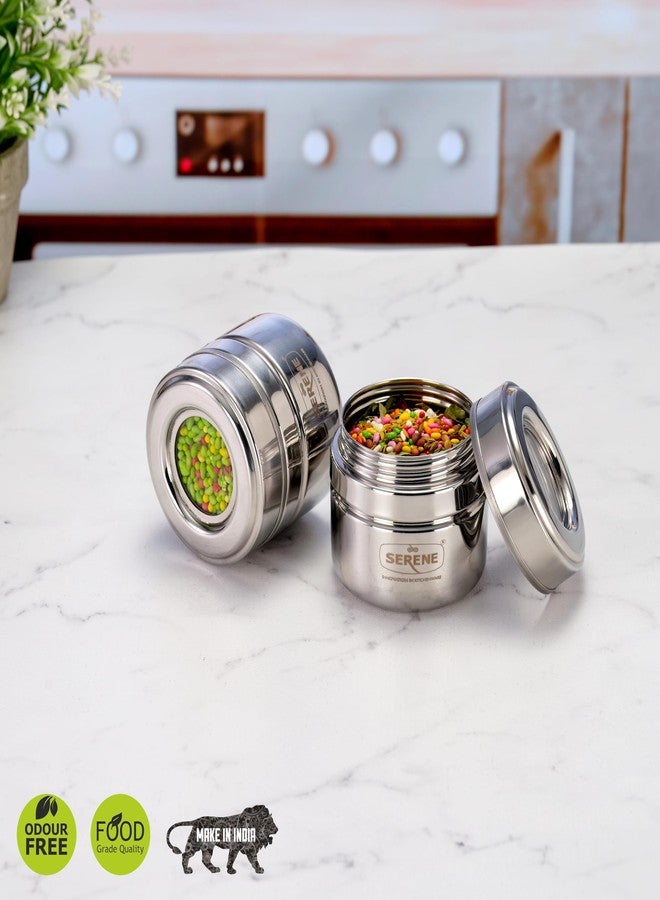 Serene Stainless Steel Small Canisters/Deep Dabbas/Storage Containers For Kitchen With See Through Lids/ Organiser For Modular Kitchen|Bpa-Free Spice Dispenser [9112,200 Ml Each,Set Of 2],Silver - Image 4