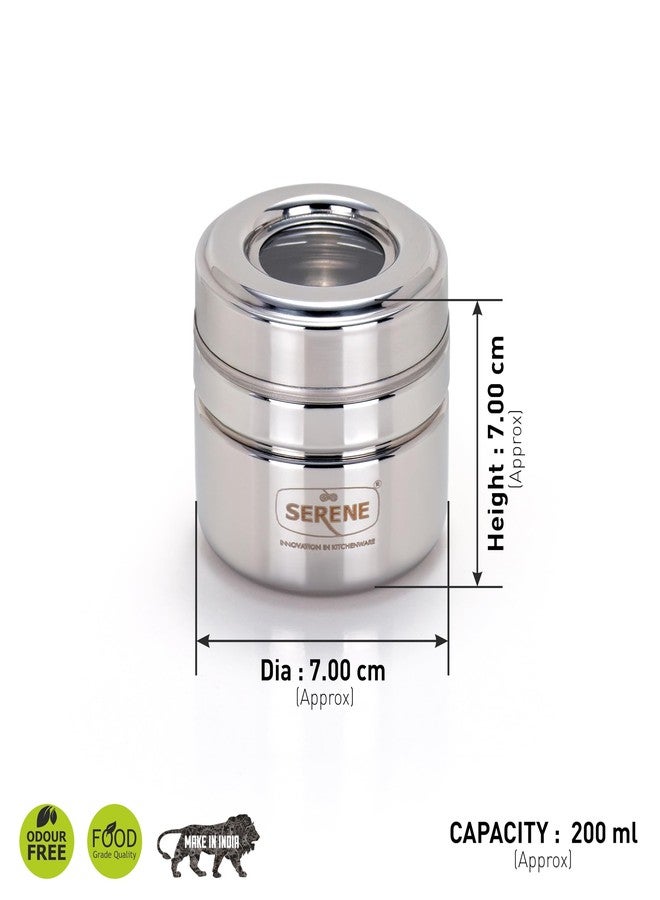 Serene Stainless Steel Small Canisters/Deep Dabbas/Storage Containers For Kitchen With See Through Lids/ Organiser For Modular Kitchen|Bpa-Free Spice Dispenser [9112,200 Ml Each,Set Of 2],Silver - Image 2