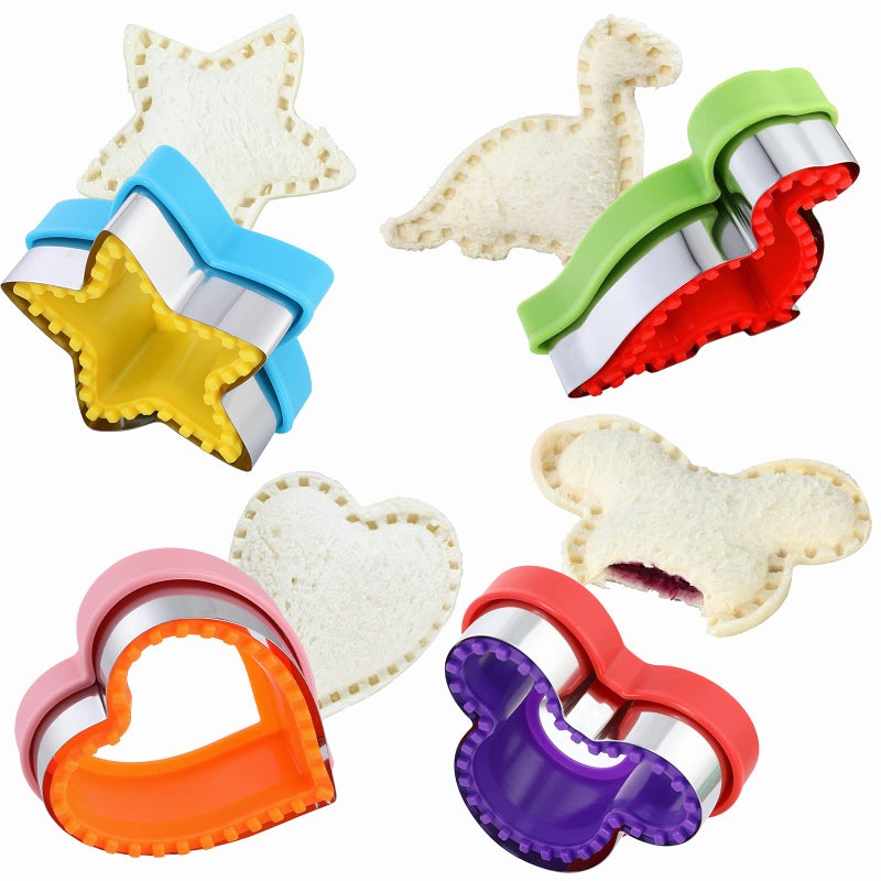 Elfkitwang Sandwich Cutter and Sealer Set,4 Pcs Bread Sandwich Decruster Pancake Maker DIY Cookie Cutters for Kids Bento,Heart Dinosaur Star Mouse Shapes Mold. - Image 1