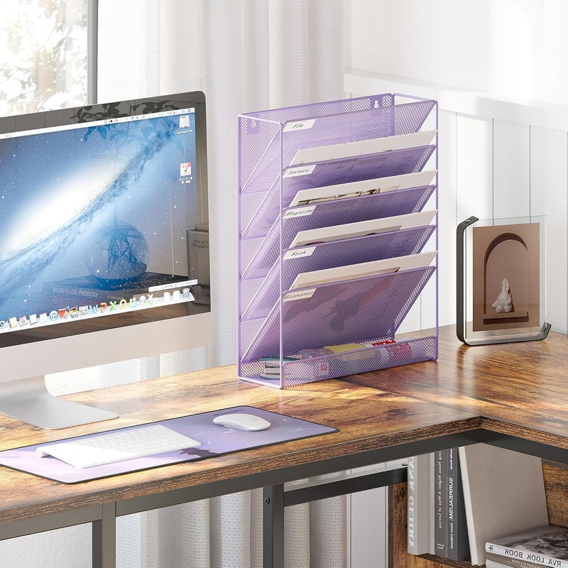 EasyPag 5 Tier Wall File Holder Mesh Hanging Folder Organizer with Classify Label, Versatile Desk File Holder, Vertical Wall Mounted Mail Organizer for Office Home Cubicle, Purple - Image 5