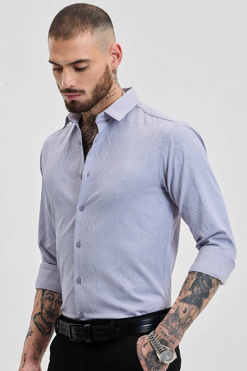 سنيتش Light Blue Textured Long Sleeve Slim Fit Streetwear Shirt