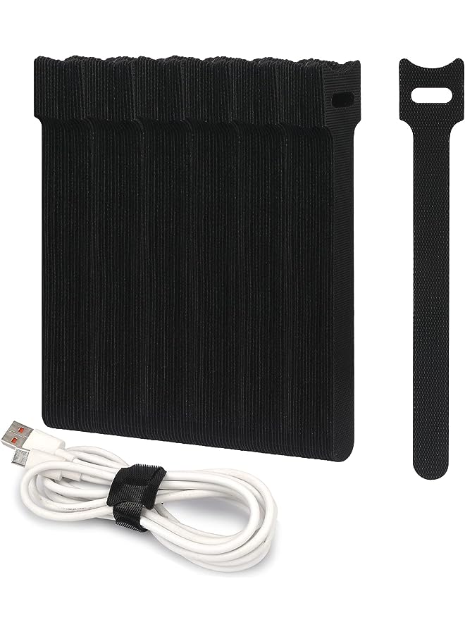 FYY Cable Ties Reusable Cord Organizer, 100PCS 6-inch Fastening Cord Ties Cable Straps, Adjustable Cable Management Straps Hook Loop Cord Organizer Wire Ties for Home, Office (0.48x6in, Black) - Image 1