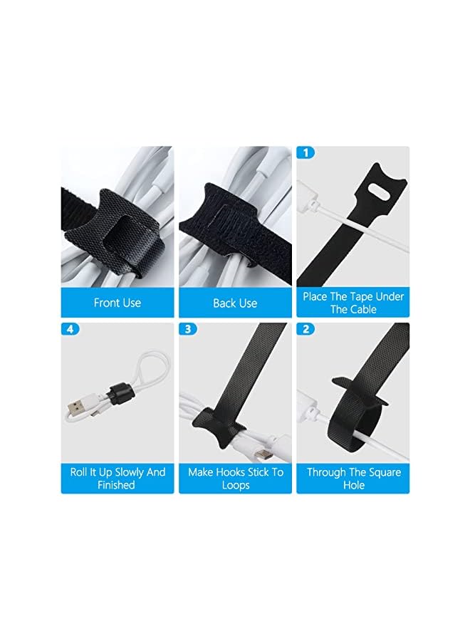 FYY Cable Ties Reusable Cord Organizer, 100PCS 6-inch Fastening Cord Ties Cable Straps, Adjustable Cable Management Straps Hook Loop Cord Organizer Wire Ties for Home, Office (0.48x6in, Black) - Image 5