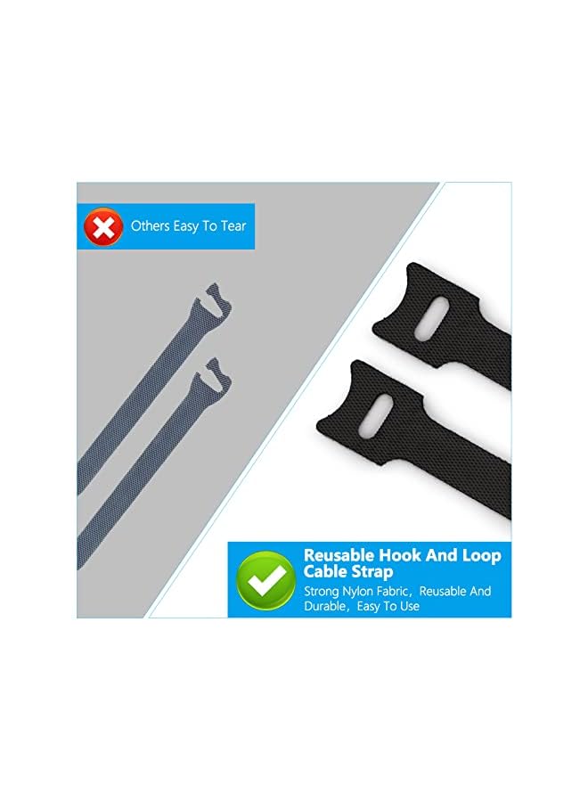 FYY Cable Ties Reusable Cord Organizer, 100PCS 6-inch Fastening Cord Ties Cable Straps, Adjustable Cable Management Straps Hook Loop Cord Organizer Wire Ties for Home, Office (0.48x6in, Black) - Image 3