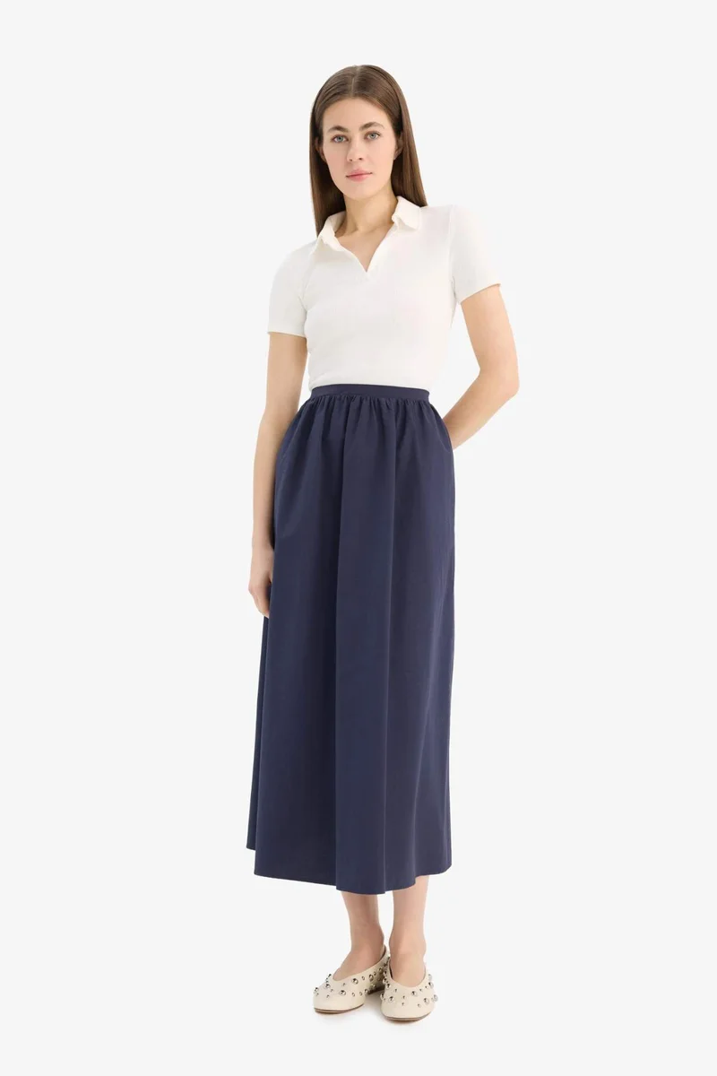 ديفاكتو A Cut Poplin Half Lining Normal Waist Midi Skirt