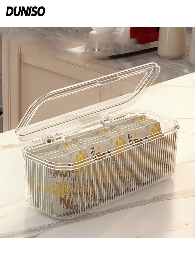 DUNISO Tea Bag Holder with Lid,Stackable Tea Bag Storage Organizer,Tea Bag Box for Kitchen Cabinet, Countertop, Pantry, Seasoning Packets - Image 1