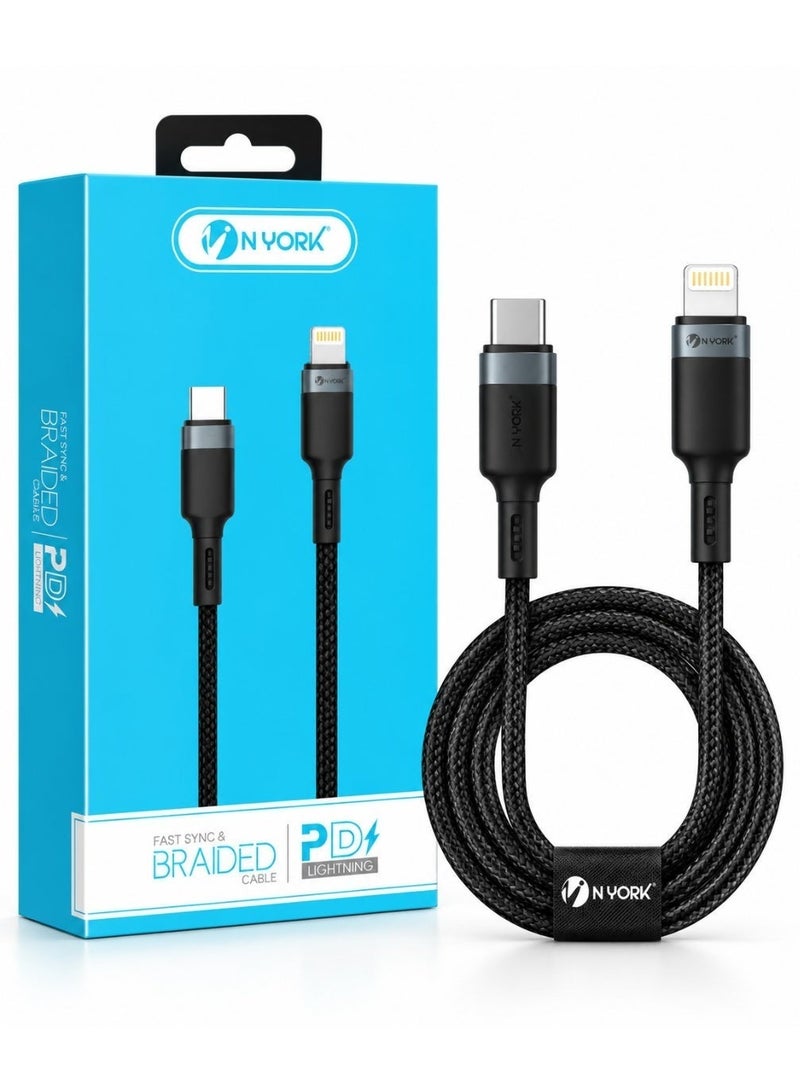 نيورك كابل N YORK UC867 لايتنينغ PD مضفّر – مزامنة سريعة، تصميم متين، USB‑C إلى لايتنينغ - Image 1