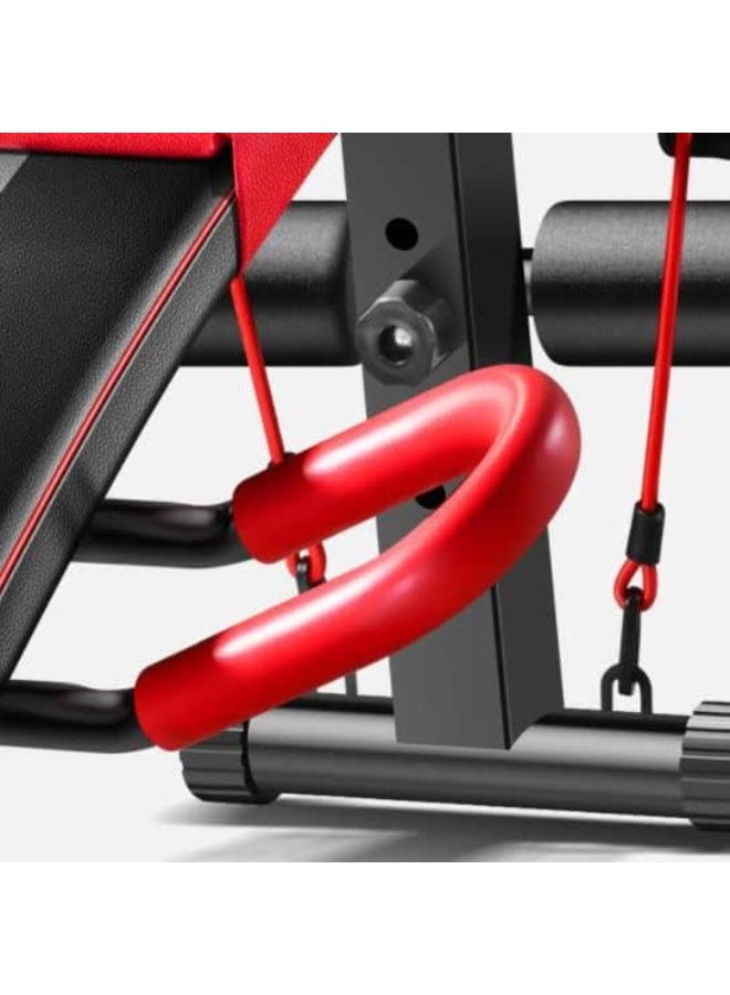 الكوتش كرسي منحني تمرين البطن للياقة البدنية مع دعم للساق، معدات رياضية متعددة الوظائفتمارين تراجع الجسم بالكامل مع حبال مقاومة التدريب (أحمر) - Image 4
