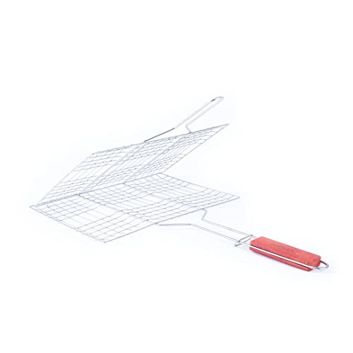 Freshome Extra Large 70 x 43 x 2.5 cm Mild Steel Portable Barbecue BBQ Grill Net Basket Roast Grilling Tray Plated with Wooden Handle for Barbecue, Roasting, Camping, Outdoor Cooking, Fish, Meat, Vegetables - Image 5
