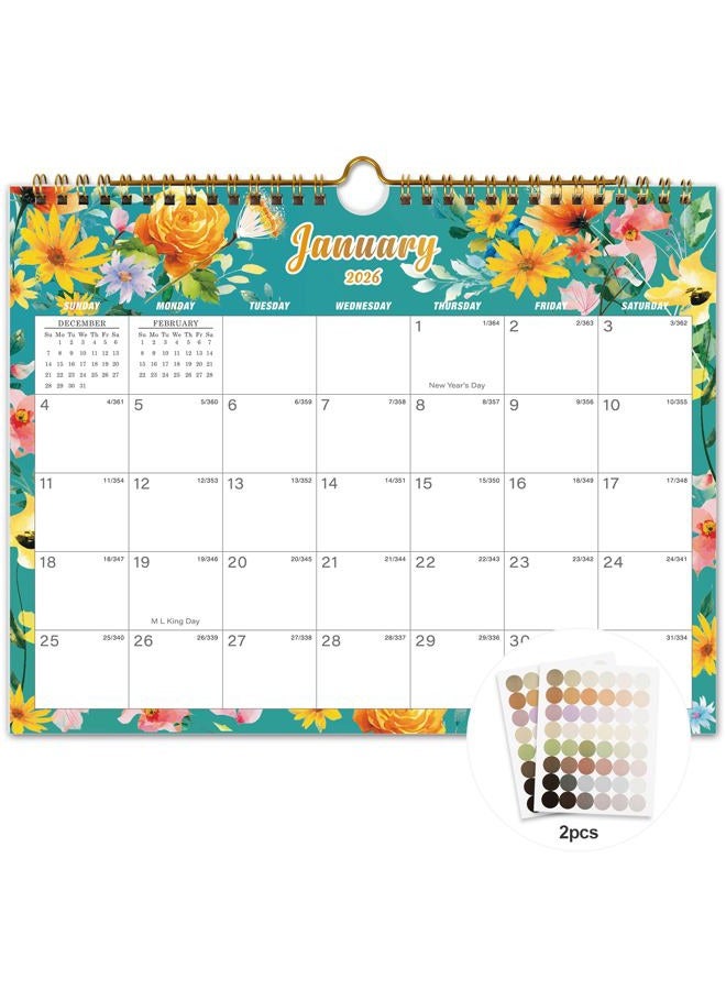 Vibrant Focus Calendar 2026-18 Monthly Wall Calendar, January 2026 - June 2027, 8.5" x 11", Calendar 2026-2027 with Twin-Wire Binding, Hanging Hook, Blocks and Julian Dates (Flowers Wall Calendar) - Image 1