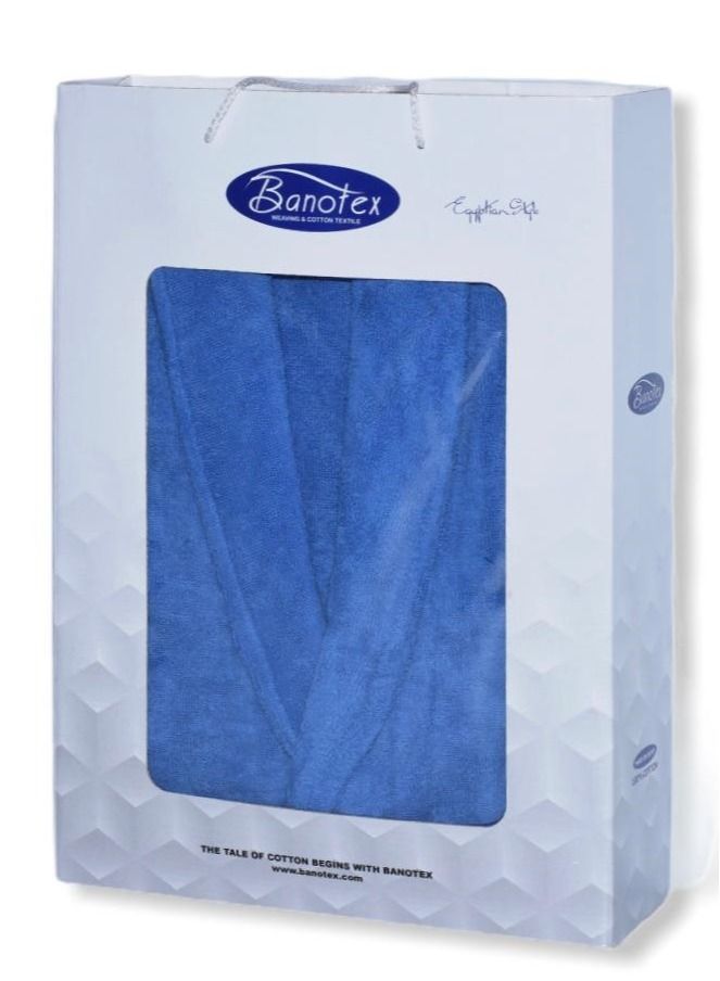 Banotex Unisex Egyptian Cotton Bath Robe With Waist Belt Blue Colour  - Image 4