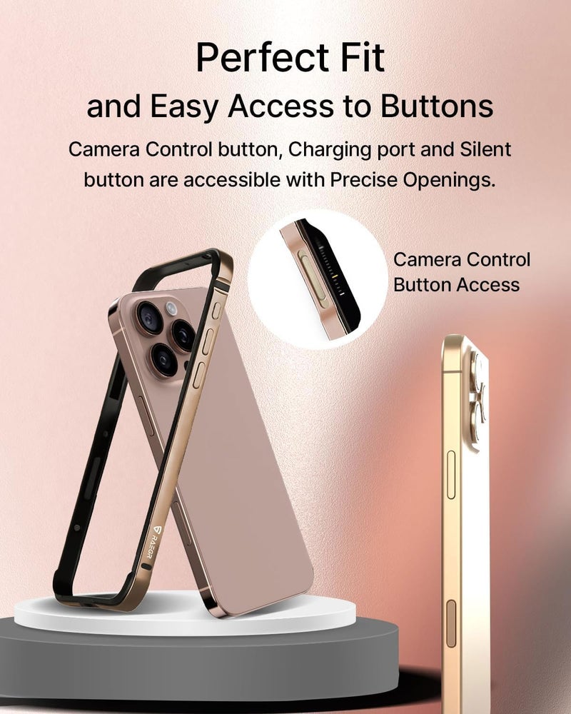 إكسفور جراب ممتص للصدمات لهاتف iPhone 16 Pro، جراب صلب رفيع بإطار من الألومنيوم، تصميم بدون ظهر، جراب واقٍ معدني مع مصد داخلي ناعم، حماية للكاميرا بحافة مرتفعة، يدعم Magsafe، شحن لاسلكي - Image 4