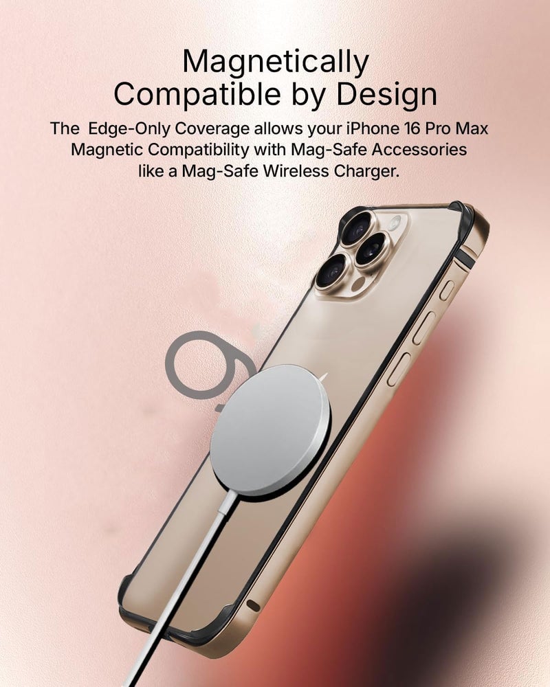 إكسفور جراب ممتص للصدمات لهاتف iPhone 16 Pro، جراب صلب رفيع بإطار من الألومنيوم، تصميم بدون ظهر، جراب واقٍ معدني مع مصد داخلي ناعم، حماية للكاميرا بحافة مرتفعة، يدعم Magsafe، شحن لاسلكي - Image 5