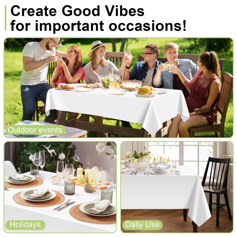 QIKSION White Plastic Table Cloth Disposable 2 Pack, 54 x 108 Inch Tablecloths for Party, Picnic, Birthday, Rectangle Table Cover - Image 4