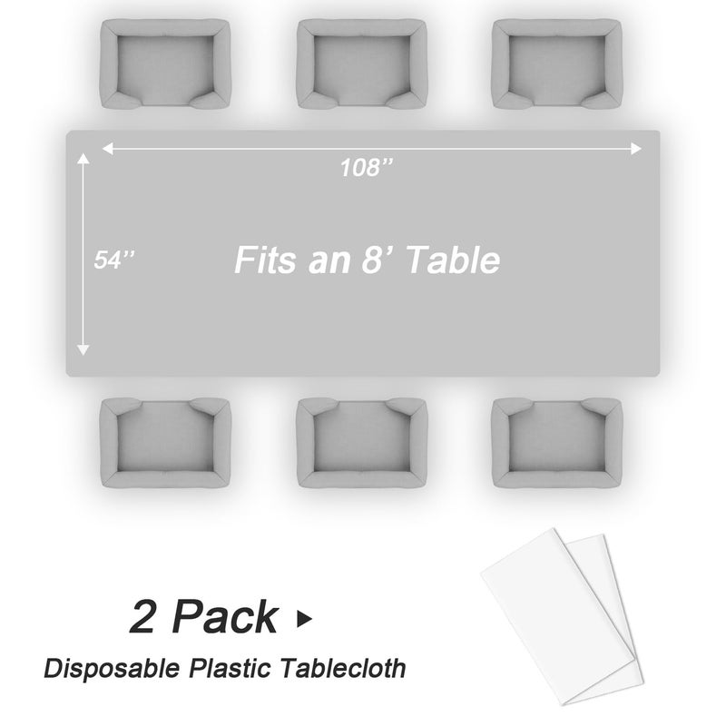 QIKSION White Plastic Table Cloth Disposable 2 Pack, 54 x 108 Inch Tablecloths for Party, Picnic, Birthday, Rectangle Table Cover - Image 5