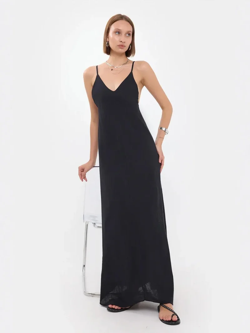 HICCUP Sleeveless V-Neck Maxi Dress with Flower Detail