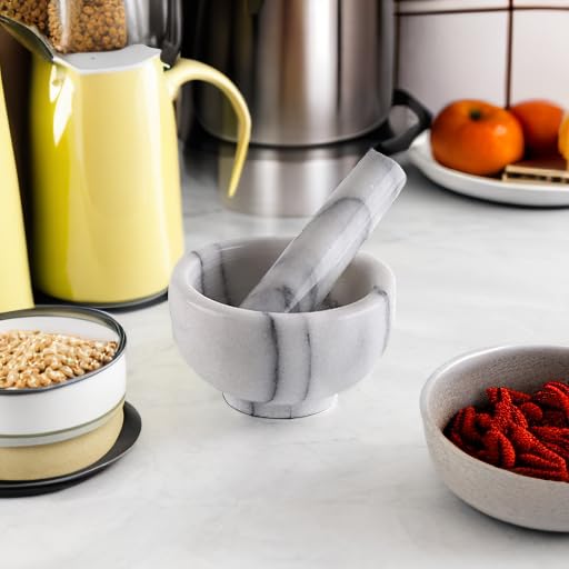 Greenco Mortar and Pestle Set, White Marble Stone Mortar and Pestle Grinding Bowl, Small 4.5 Inches, Kitchen Essential for Spices, Guacamole and More - Image 5