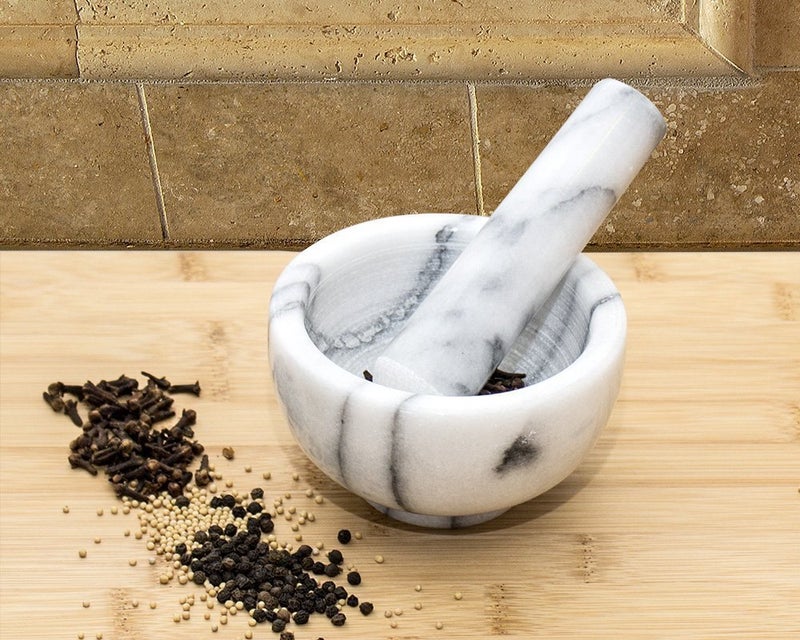 Greenco Mortar and Pestle Set, White Marble Stone Mortar and Pestle Grinding Bowl, Small 4.5 Inches, Kitchen Essential for Spices, Guacamole and More - Image 2