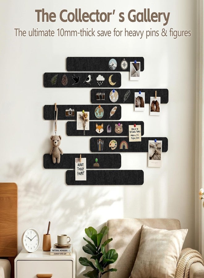 Uoisaiko Felt Pin Board Bar 13"x2", Pack of 8 Bulletin Board Strips with 40 Push Pins, Home Office Memos Notice Boards Felt Wall Tiles - Image 3