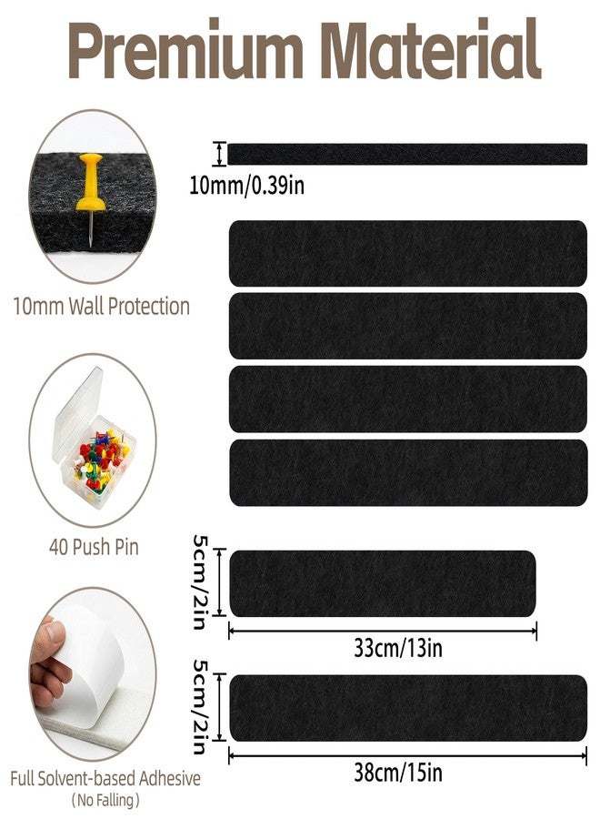 Uoisaiko Felt Pin Board Bar 13"x2", Pack of 8 Bulletin Board Strips with 40 Push Pins, Home Office Memos Notice Boards Felt Wall Tiles - Image 2