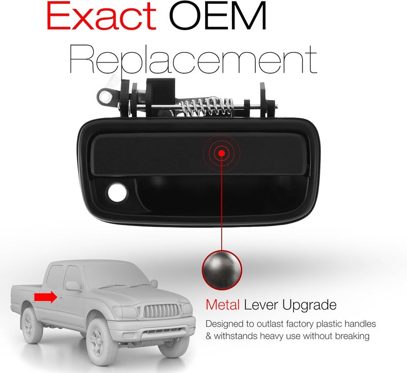 T1A Exterior Front Passenger Door Handle Replacement, Upgraded Metal - Compatible with 1995-2004 Toyota Tacoma - Textured Black - OEM 69210-35020, 91318, TO1311117 - Image 3