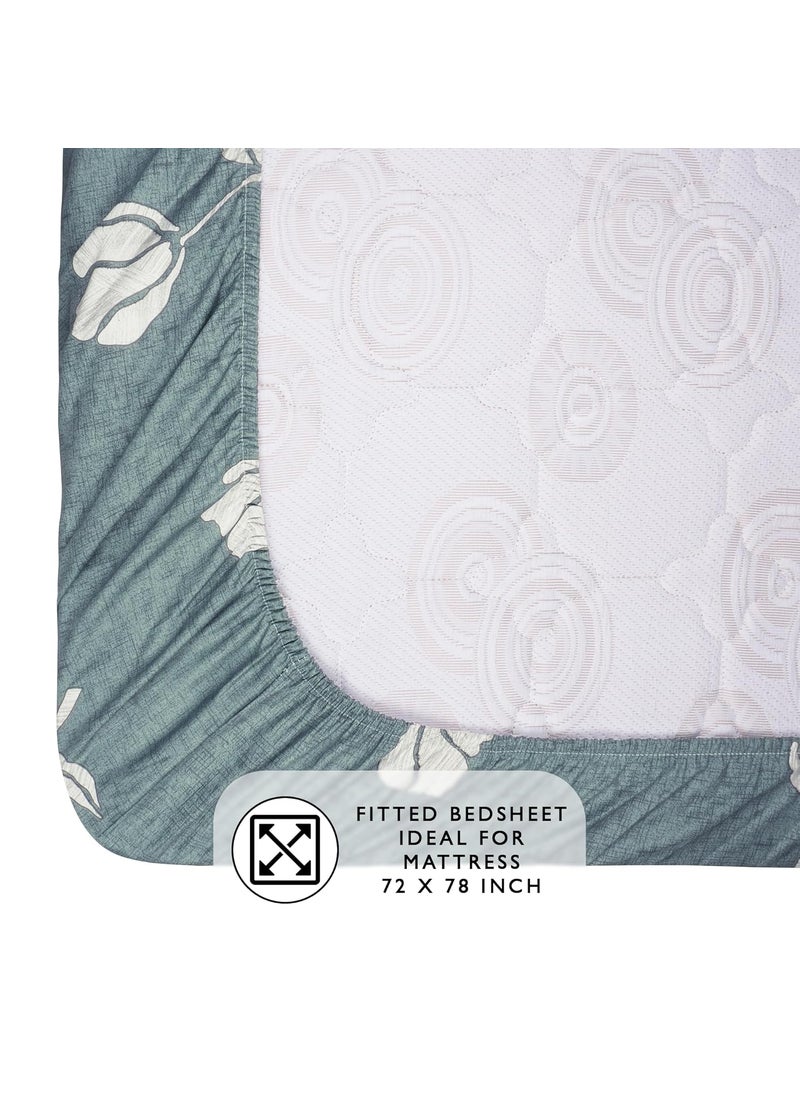 Story@Home Story@Home | Bedsheet | Fitted Bedsheet for Double Bed,186 TC, Grey, Floral, 100% Cotton Elastic Fitted Bedsheets King Size (198 x 182cm) & 2 Pillow Covers (46 x 69cm). Perfect for Festive Gifting!  - Image 5