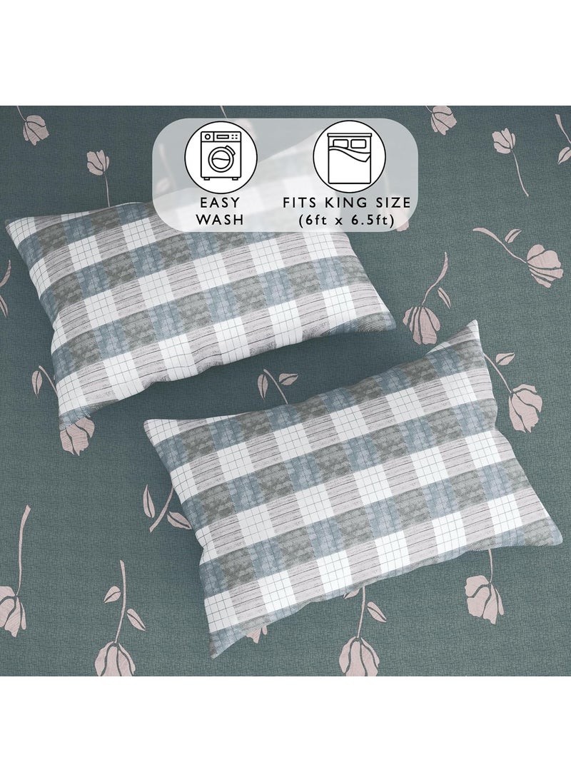 Story@Home Story@Home | Bedsheet | Fitted Bedsheet for Double Bed,186 TC, Grey, Floral, 100% Cotton Elastic Fitted Bedsheets King Size (198 x 182cm) & 2 Pillow Covers (46 x 69cm). Perfect for Festive Gifting!  - Image 4