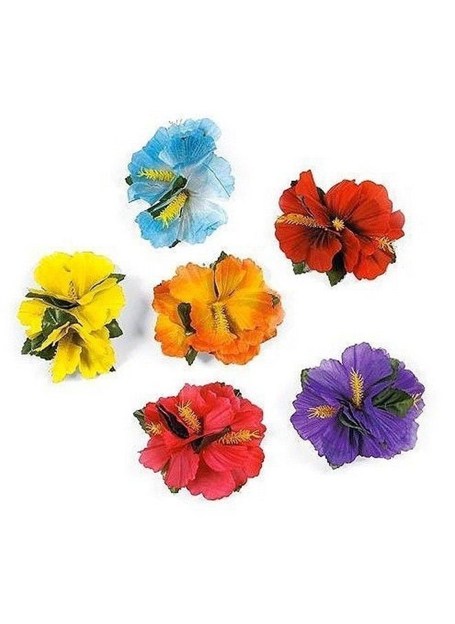 Super Z Outlet Hula Girl Hibiscus Color Assorted Flower Island Theme Hair Clips Event Decoration Supplies (12 Pack)  - Image 2