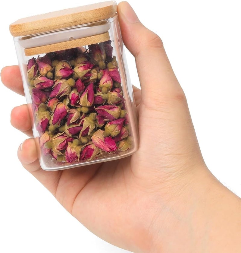 VILON 230ml Glass Jars with Bamboo Lids | Square Airtight Spice & Storage Containers for Kitchen, Pantry & Herbs | Set of 12 - Image 2