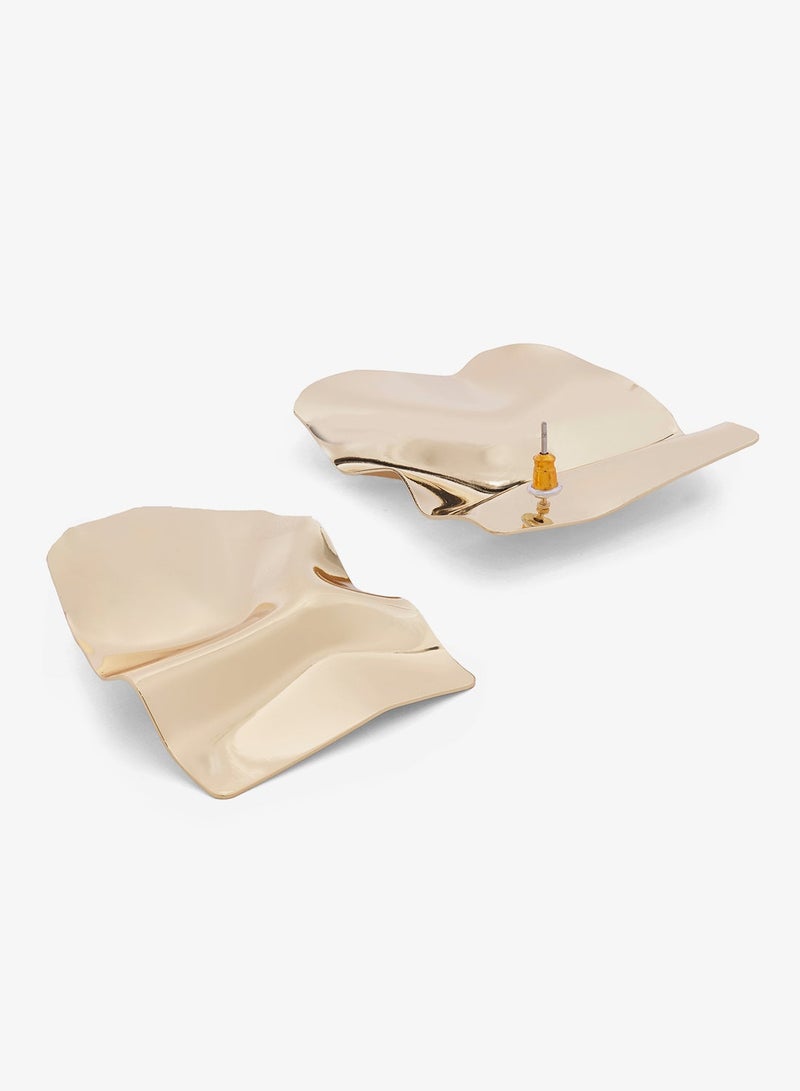 Ginger Chunky Asymmetical Gold Earrings - Image 3