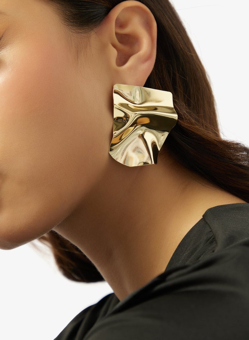 Ginger Chunky Asymmetical Gold Earrings - Image 1