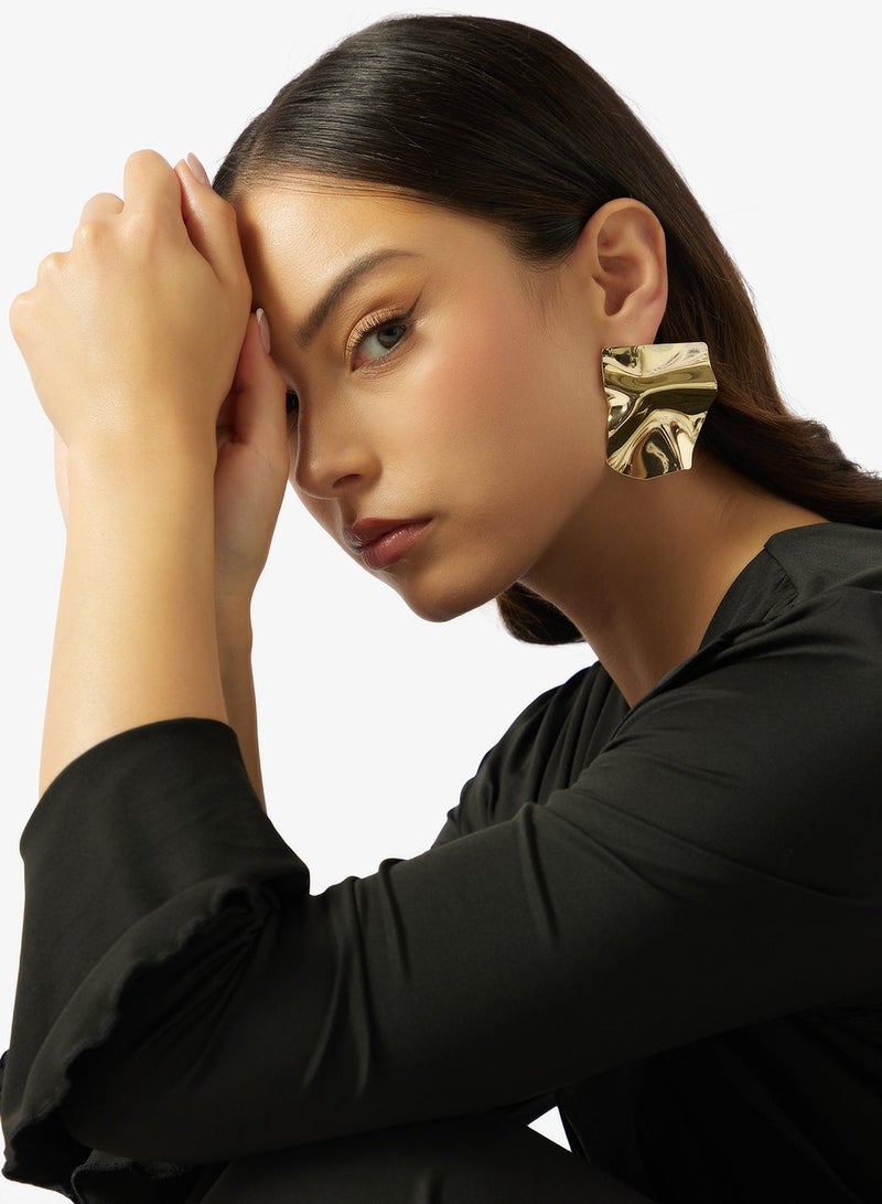 Ginger Chunky Asymmetical Gold Earrings - Image 4