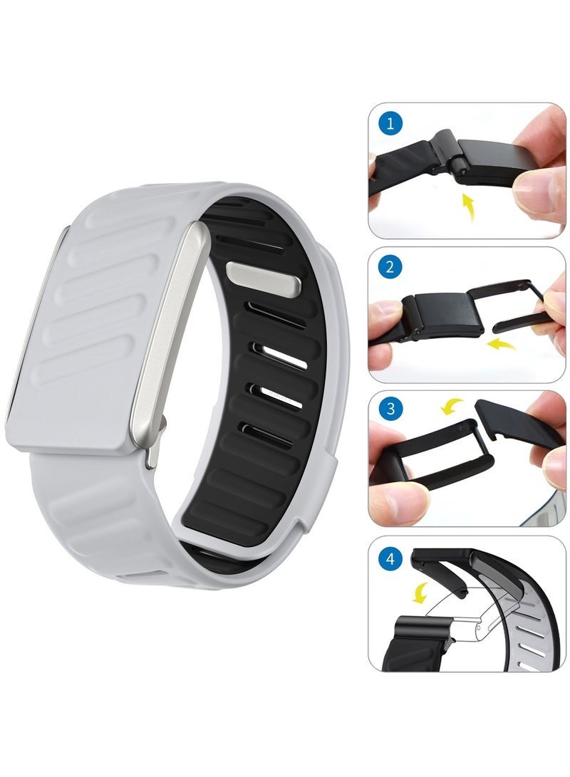 كيلا حزام رياضي متوافق مع Whoop 5.0، حزام سيليكون ناعم وجيد التهوية، أساور بديلة قابلة للتعديل لسوار Whoop 5.0 - رمادي فاتح وأسود - Image 3