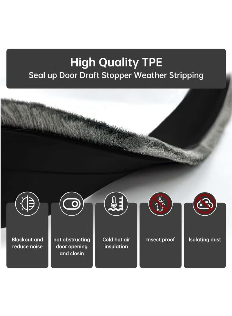 Arabest Door Sweep for Bottom of Door, Integrated Design with Brush, Self Adhesive Under Door Draft Stopper, Door Seal Dust/Noise/Hot or Cold Air Insulation (Black) - Image 2