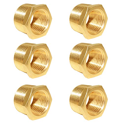 Hooshing 6PCS Brass Pipe Fitting Reducer Hex Bushing 3/4" NPT Male x 1/2" NPT Female Thread Reducer Hose Tube Atapter - Image 1