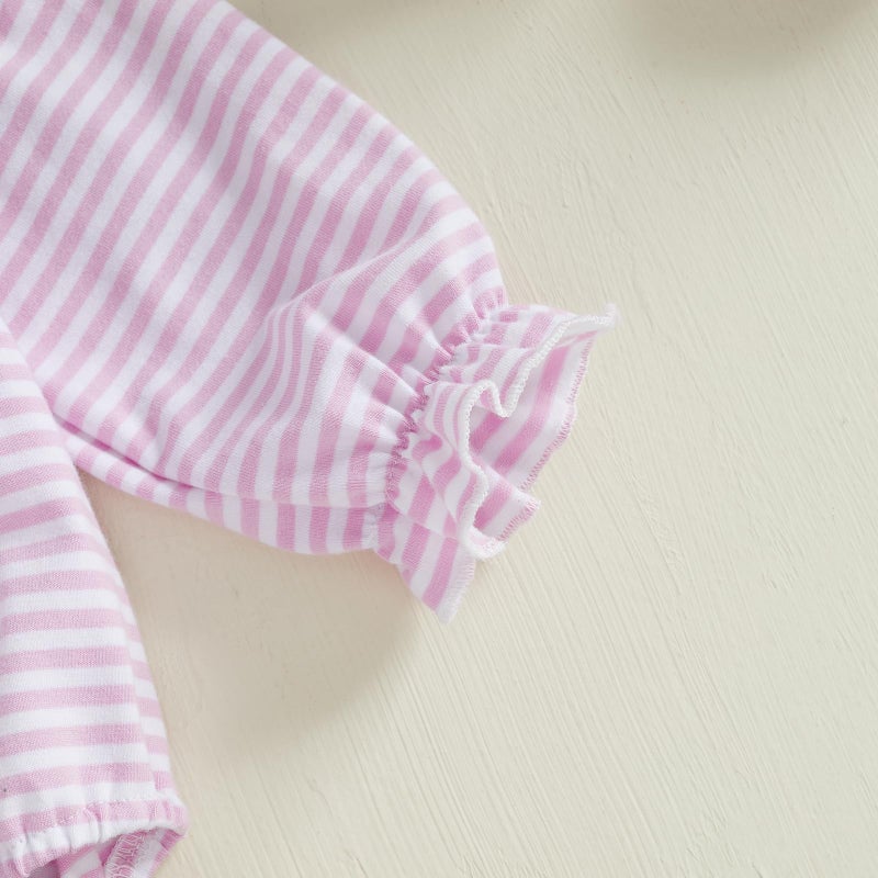 Ayalinggo Baby Bubble Romper For Toddler Girl Heart Embroidery Doll Collar Jumpsuit Plaid Smock Bodysuit Spring Fall Clothes (Purple Pink, 6-12 Months) - Image 5