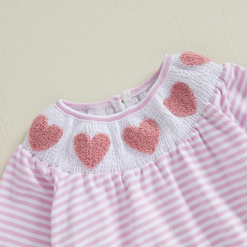 Ayalinggo Baby Bubble Romper For Toddler Girl Heart Embroidery Doll Collar Jumpsuit Plaid Smock Bodysuit Spring Fall Clothes (Purple Pink, 6-12 Months) - Image 4