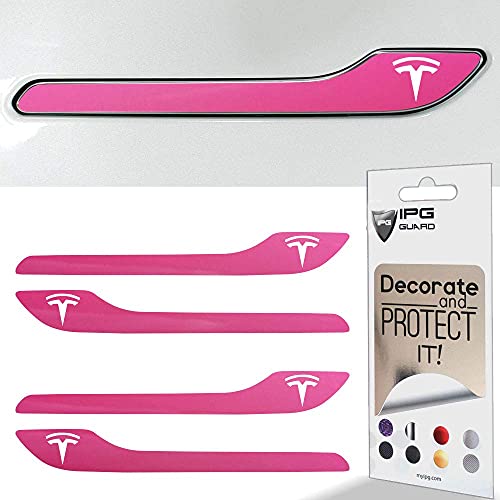 IPG for Tesla Model 3 / Model Y Door Handle Decal Sticker Wrap Kit (Set of 4) with Tesla Logo (Gloss Pink) - Image 2